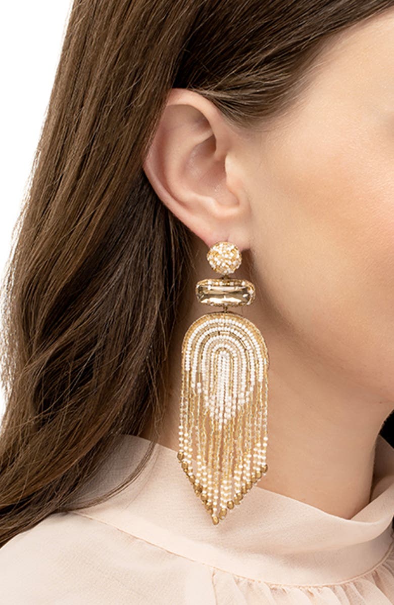 Deepa Gurnani Ishana Bead Chandelier Earrings, Alternate, color, Ivory