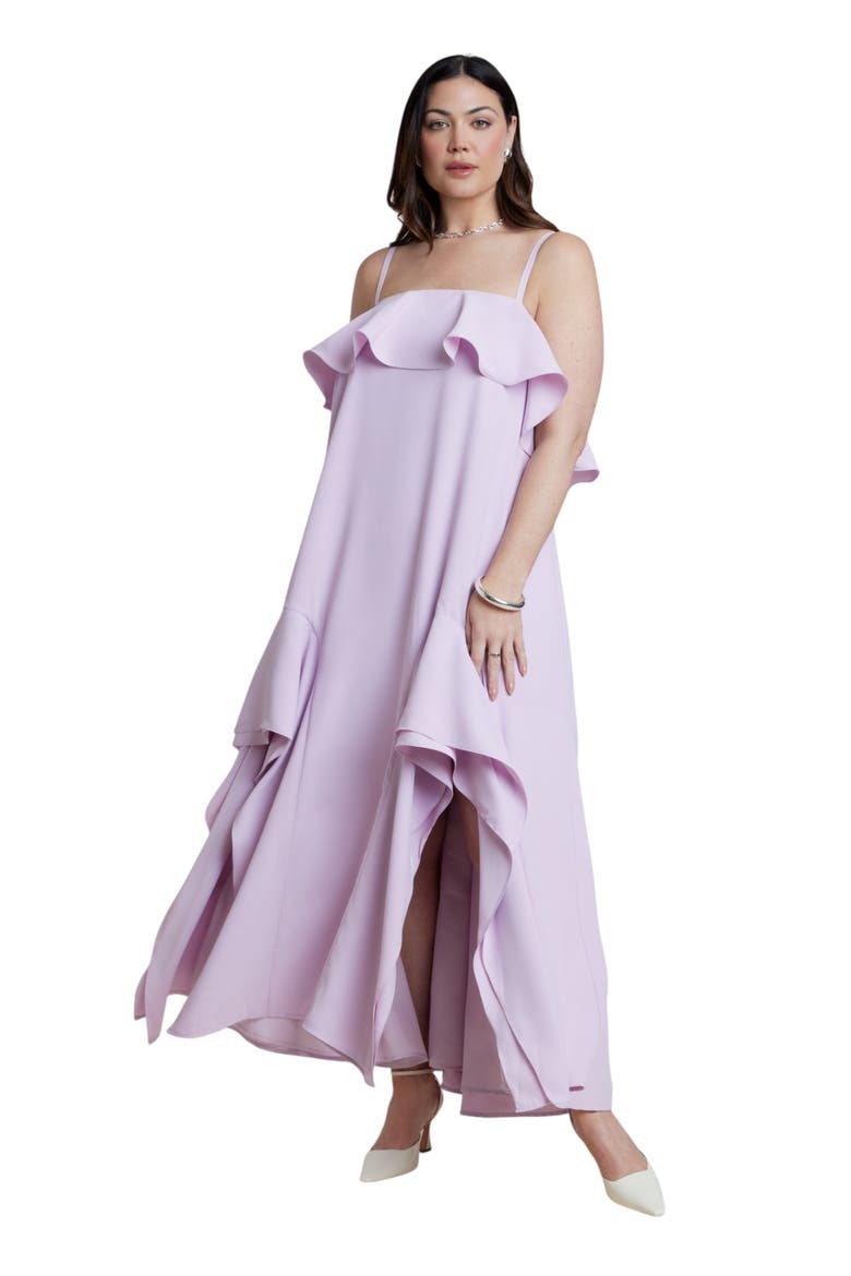 Ruffle Detail Maxi Trapeze Dress, Main, color, FAIR ORCHID