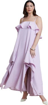 ELOQUII Ruffle Detail Maxi Trapeze Dress