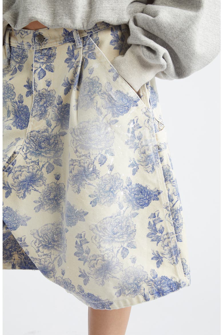 Jesse Pleated Floral Denim Carpenter Shorts, Alternate, color, DUSTBLOOM INDIGO