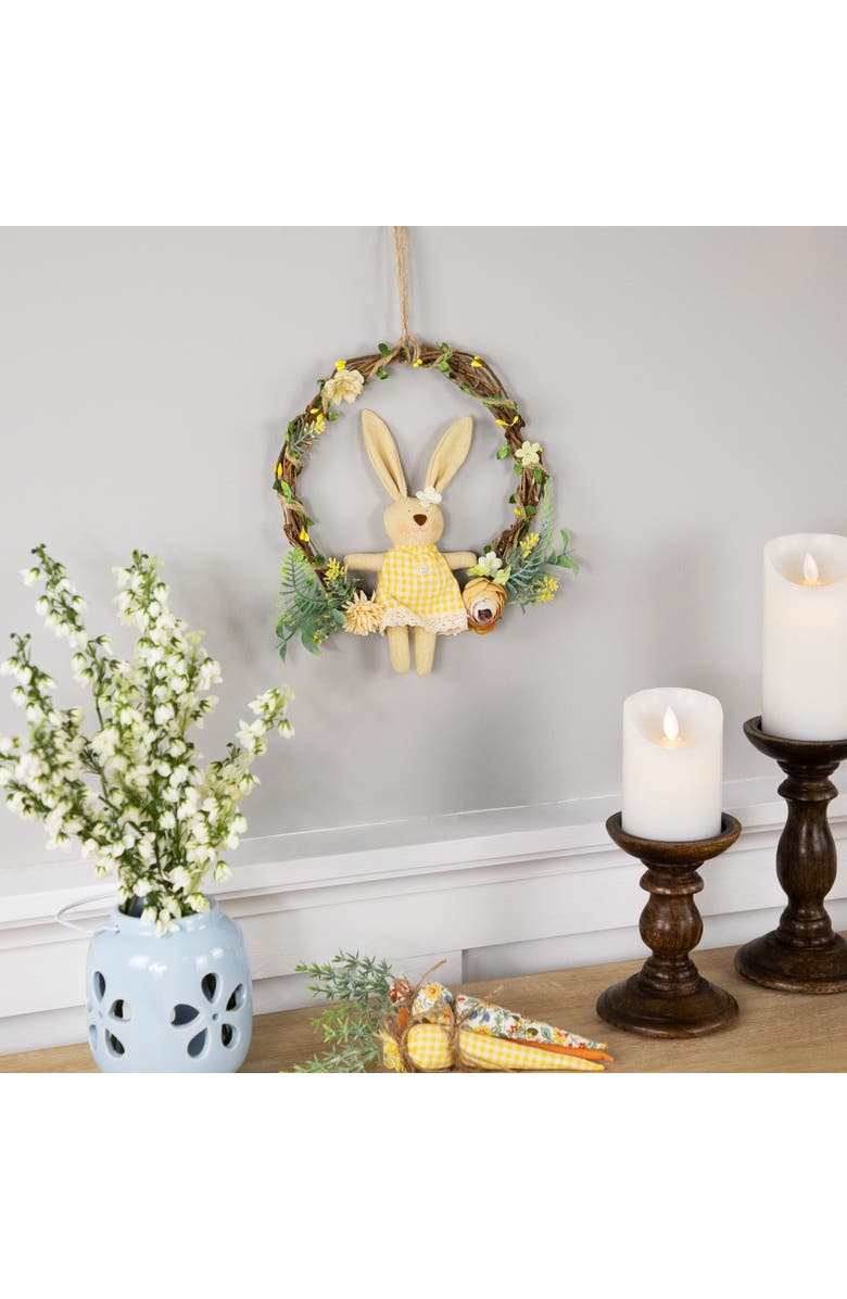 Northlight Bunny with Flowers Artificial Mini Easter Twig Wreath - 10", Alternate, color, Brown