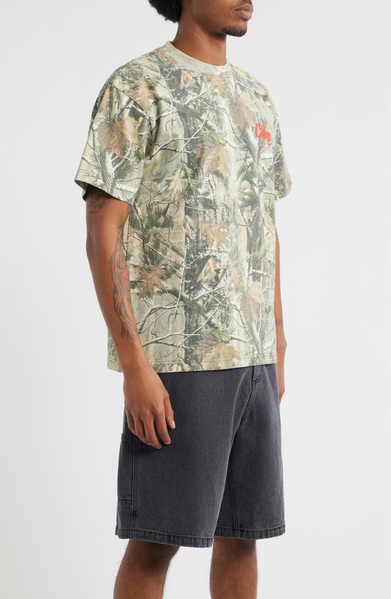 Obey Airbrushed Rose Logo Camouflage T-Shirt, Alternate, color, Leaf Camo