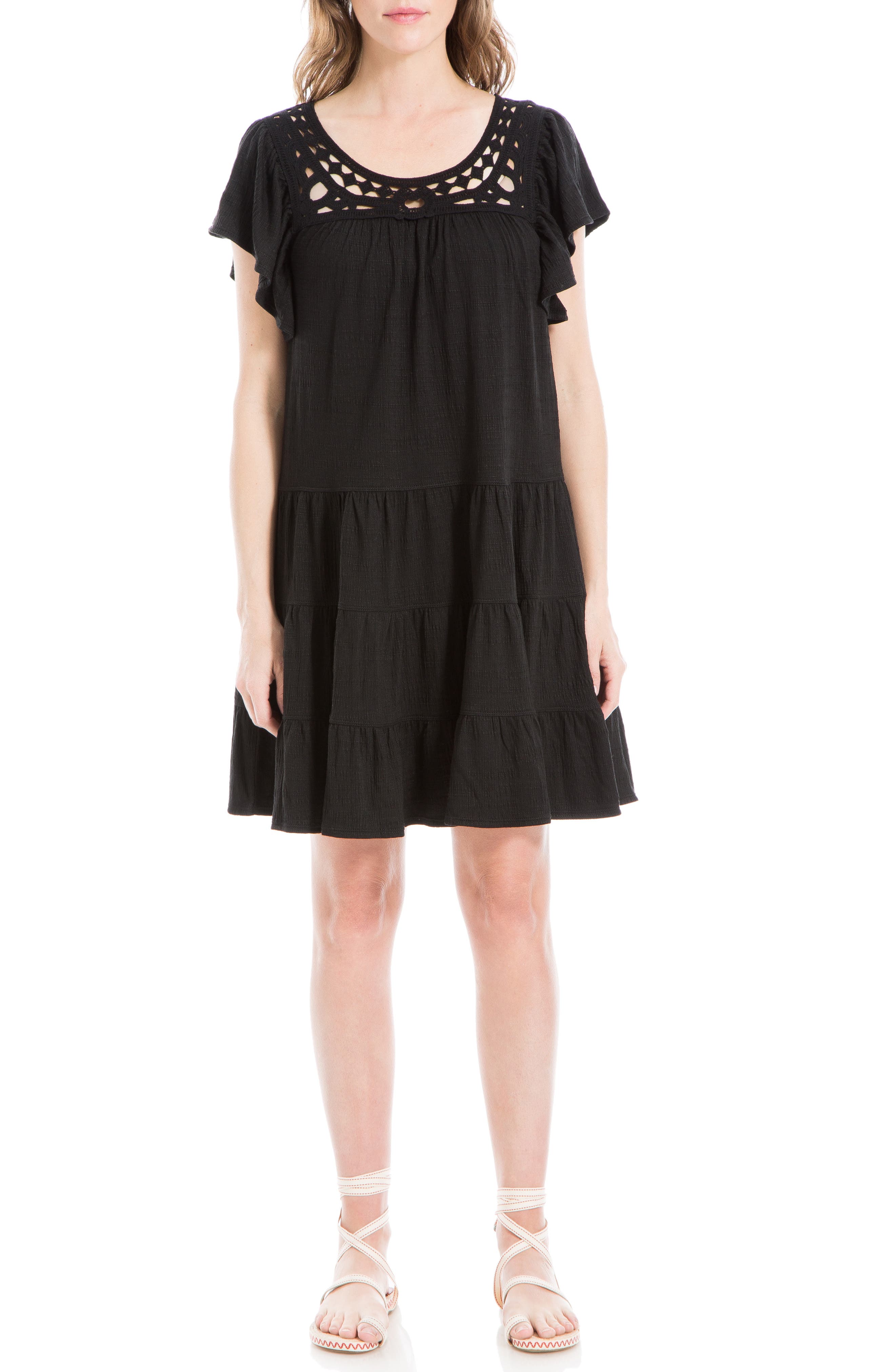 MAX STUDIO Crochet Trim Tiered Minidress