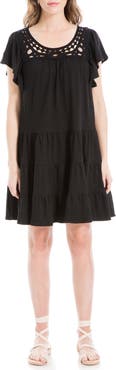 MAX STUDIO Crochet Trim Tiered Minidress