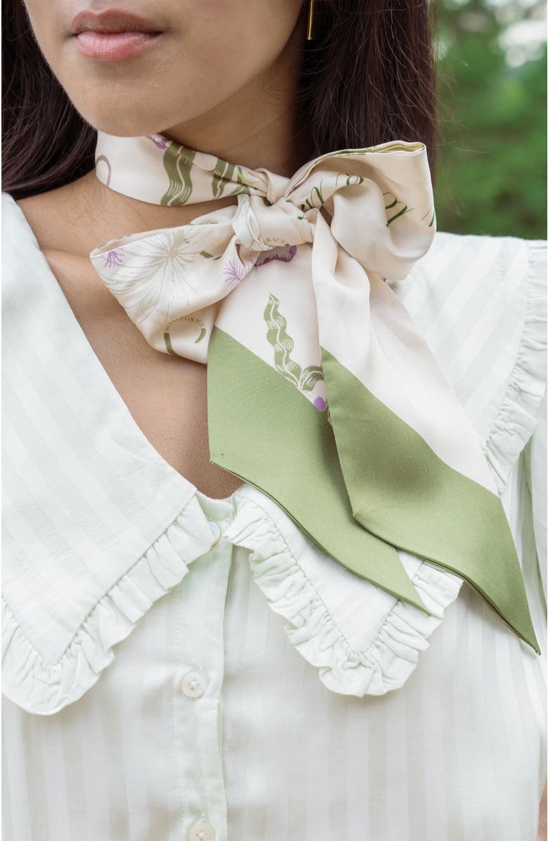 Bond & Grace Cottage Vines Silk Twilly Scarf, Alternate, color, Green