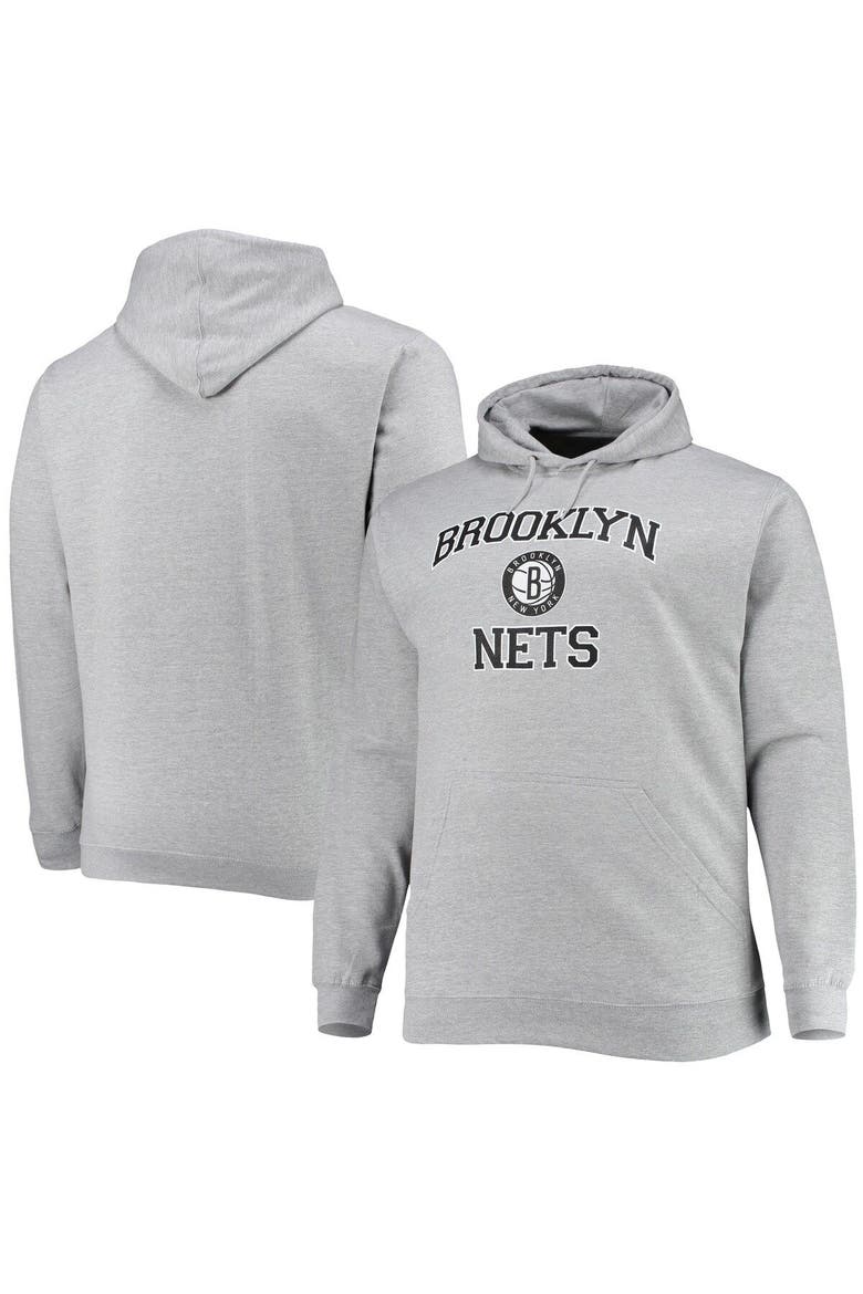 Men's Heathered Gray Brooklyn Nets Big & Tall Heart & Soul Pullover Hoodie, Main, color, Heather Gray