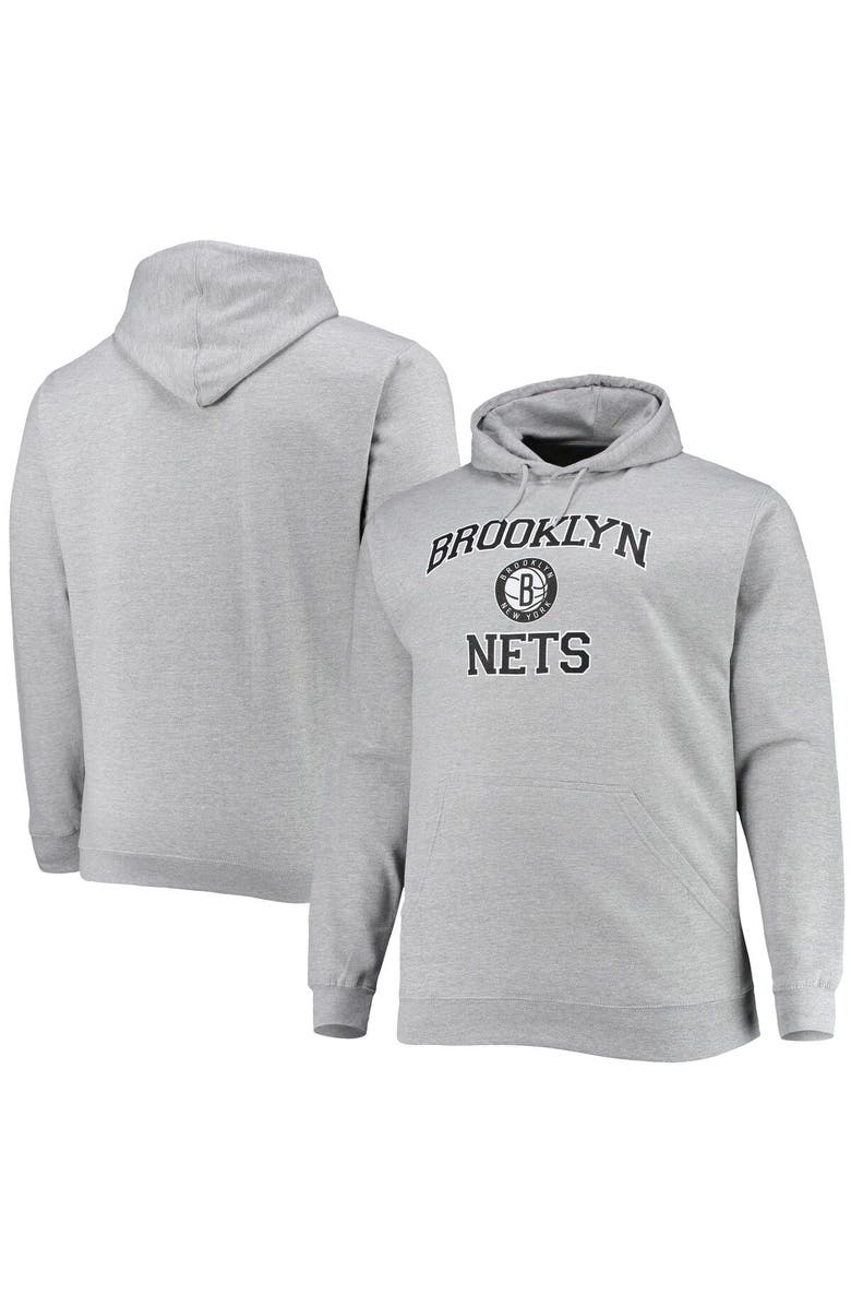 PROFILE Men's Heathered Gray Brooklyn Nets Big & Tall Heart & Soul Pullover Hoodie, Main, color, Heather Gray