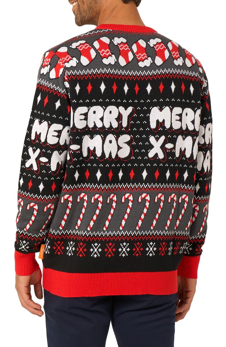 OppoSuits Merry Jinglejoy Christmas Crewneck Sweater, Alternate, color, Black Multi