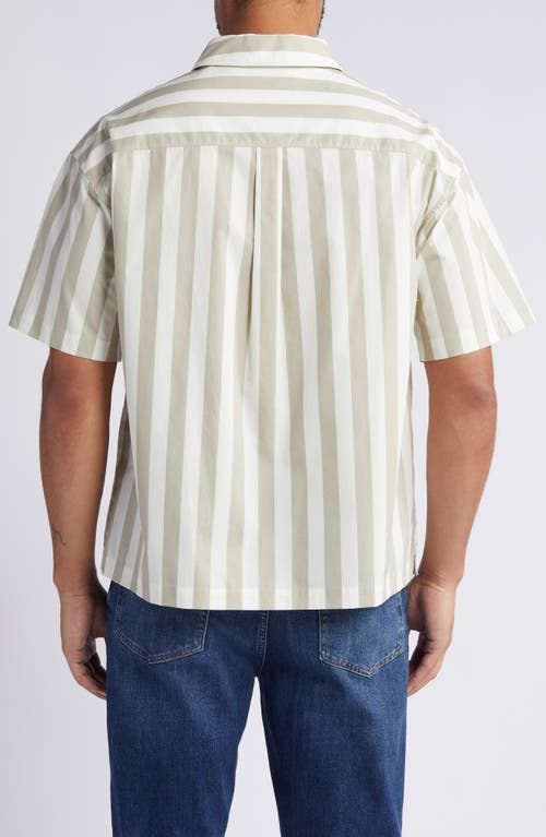 Frame Printed Button Front Short Sleeve Camp Shirt In Smoke Beige Stripe