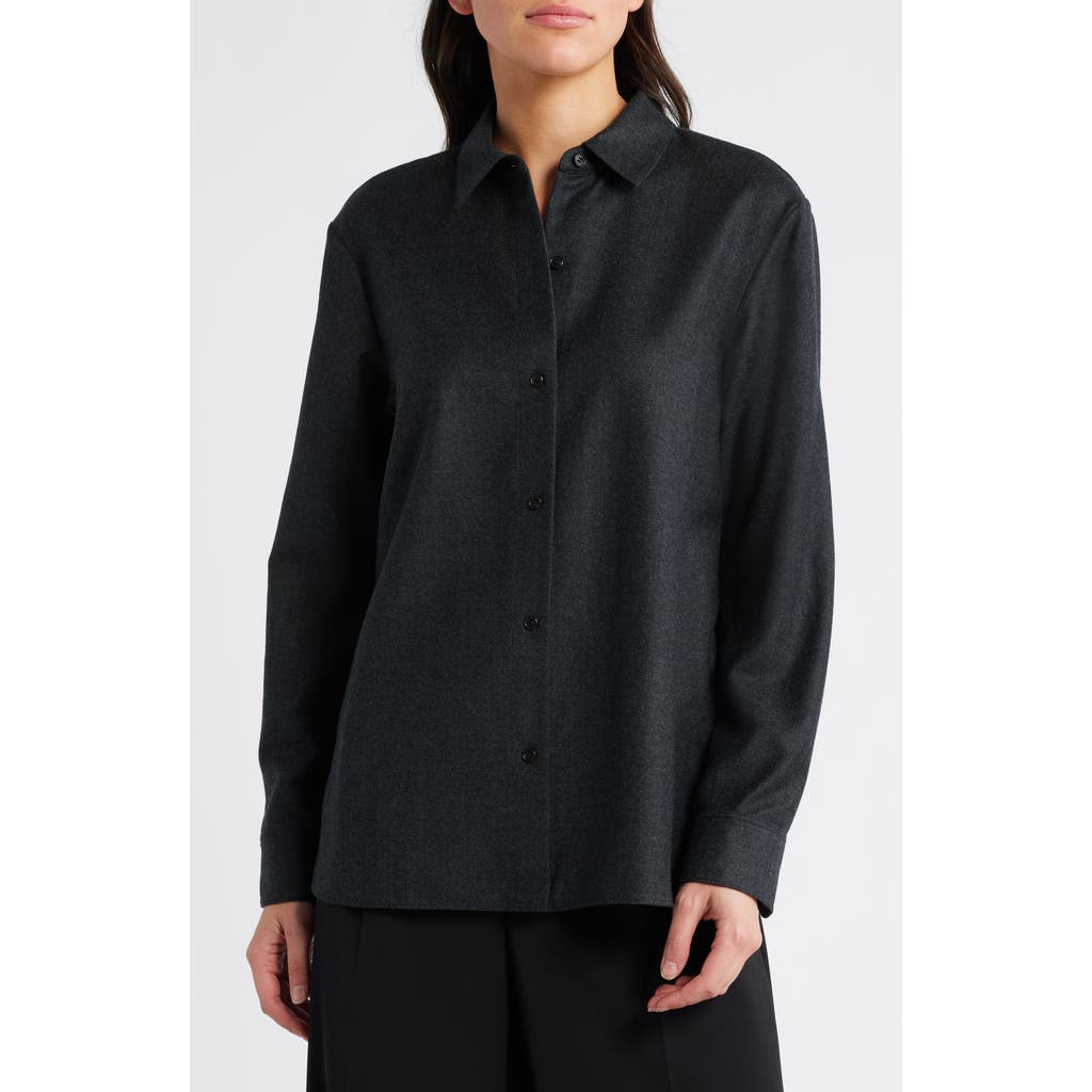 Theory Grey Shirt With Classic Collar In New Charcoal Melange