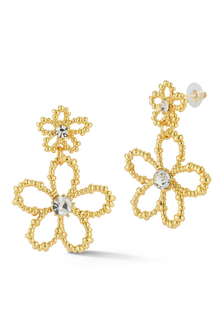 Cubic Zirconia Floral Drop Earrings, Main, color, GOLD