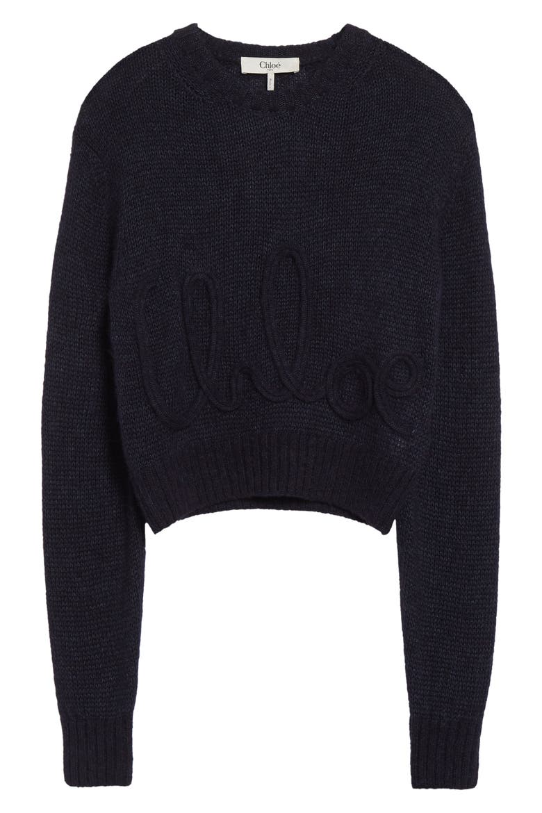 Raised Logo Alpaca & Silk Sweater, Alternate, color, NAVY