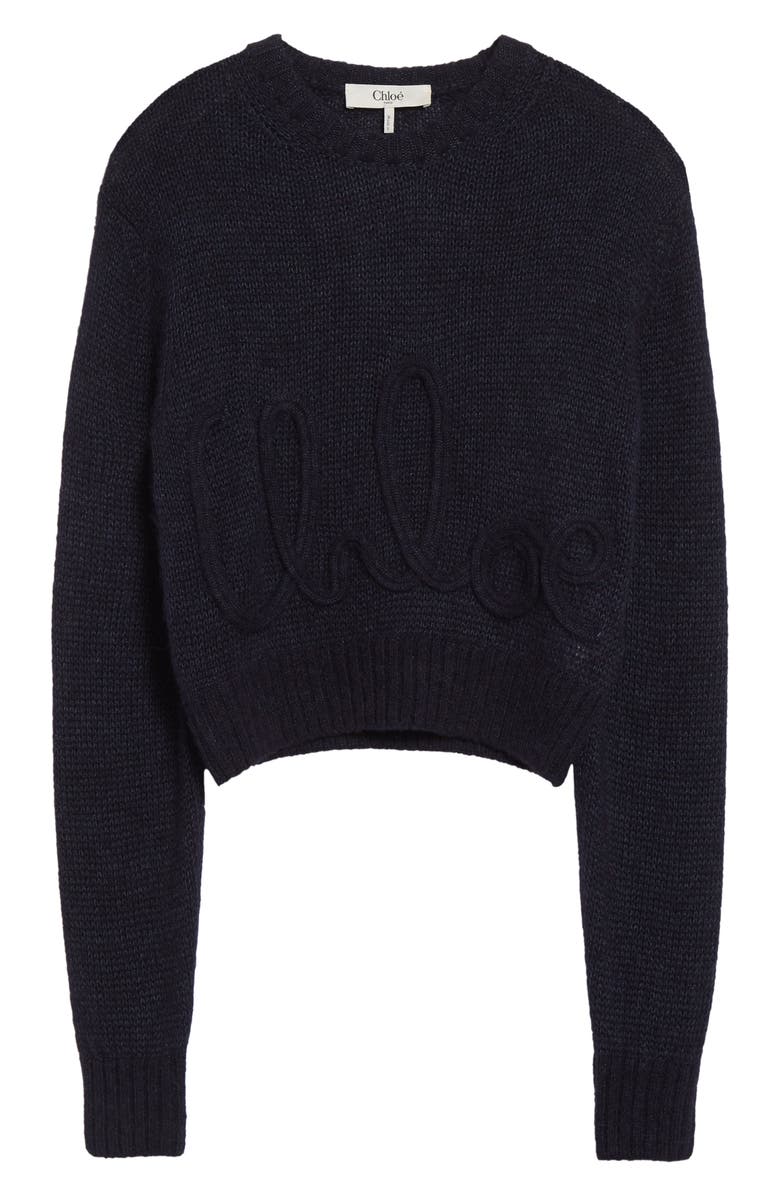 Chloé Raised Logo Alpaca & Silk Sweater, Alternate, color, Navy