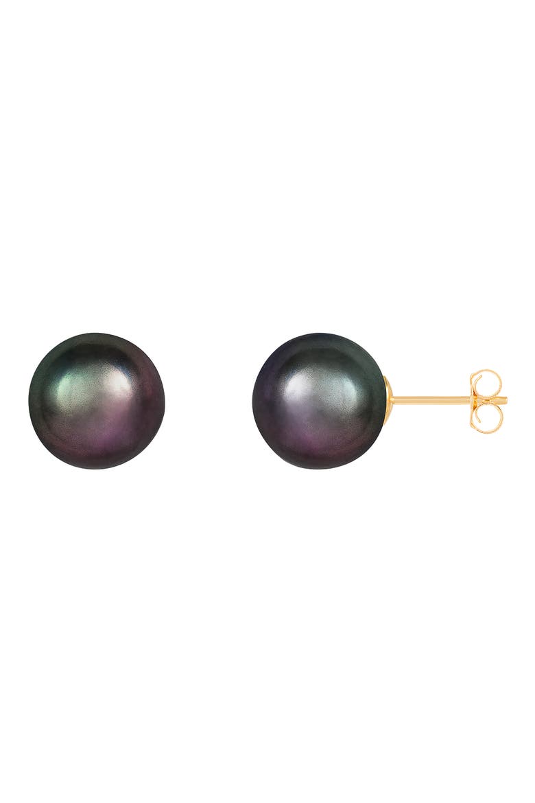 14K Gold 10-10.5mm Black Cultured Freshwater Pearl Stud Earrings, Main, color, BLACK