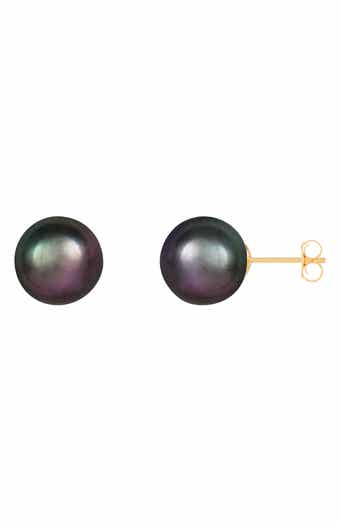SPLENDID PEARLS 14K Gold 10-10.5mm Black Cultured Freshwater Pearl Stud Earrings