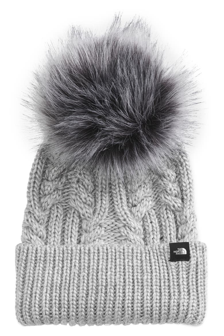 Kids Oh Mega Beanie with Faux Fur Pom, Main, color, TNF LIGHT GREY HEATHER
