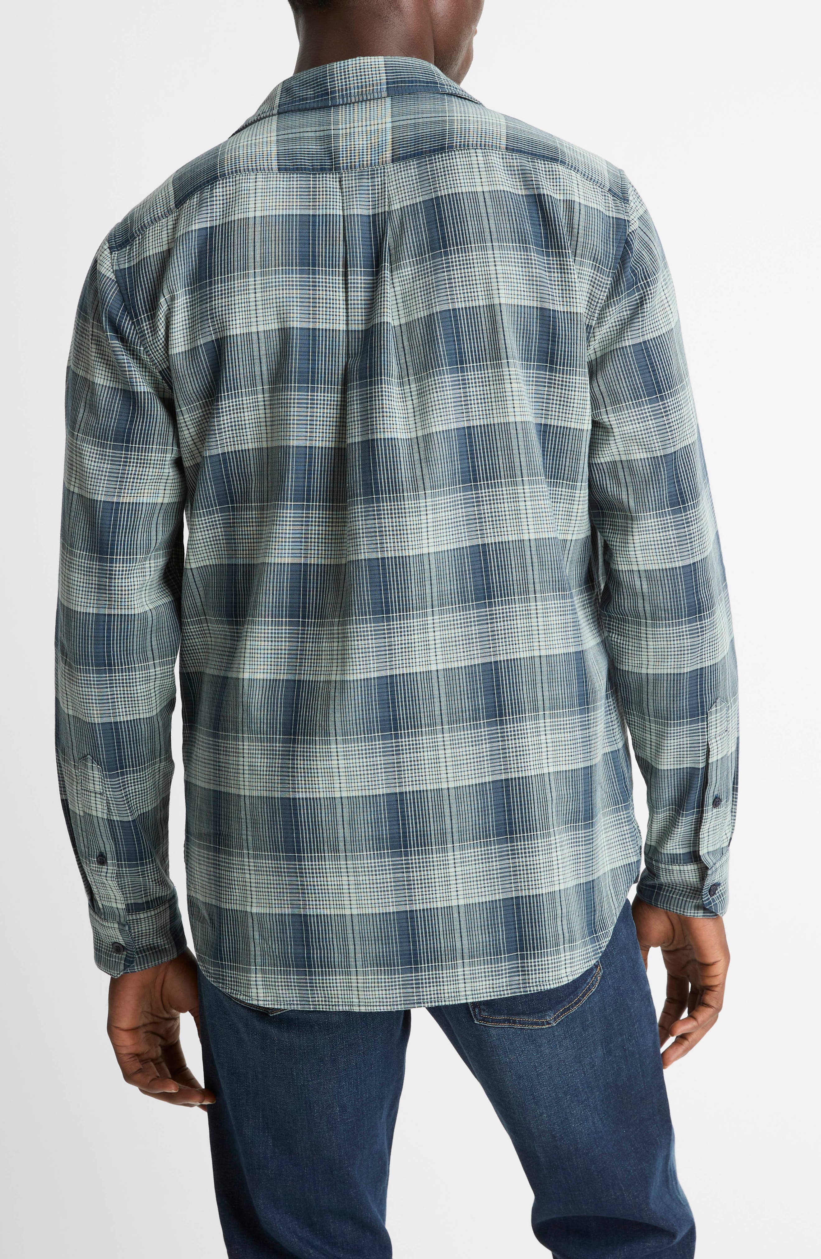 Vince Big Sky Gradient Check Cotton Button-Up Shirt — фото 3