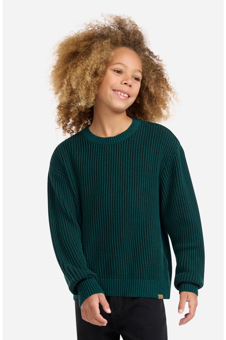 Kids' Pleated Stitch Cotton Blend Crewneck Sweater, Alternate, color, FOREST BIOME