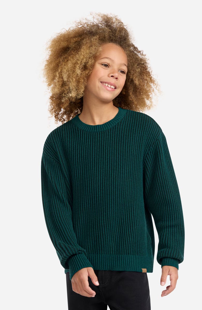 abercrombie kids Kids' Pleated Stitch Cotton Blend Crewneck Sweater, Alternate, color, Forest Biome