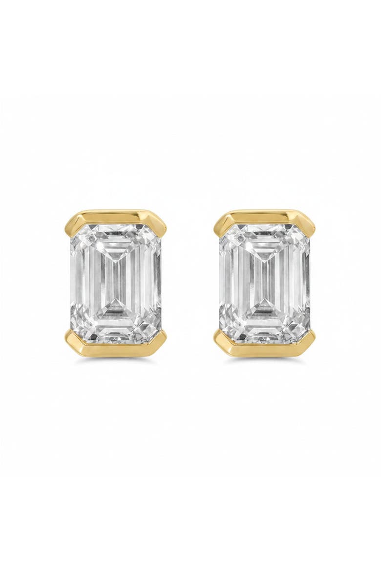 Lab Grown Diamond Emerald Slight Bezel Stud Earring 14K, Main, color, 14K Gold - 2 Carat