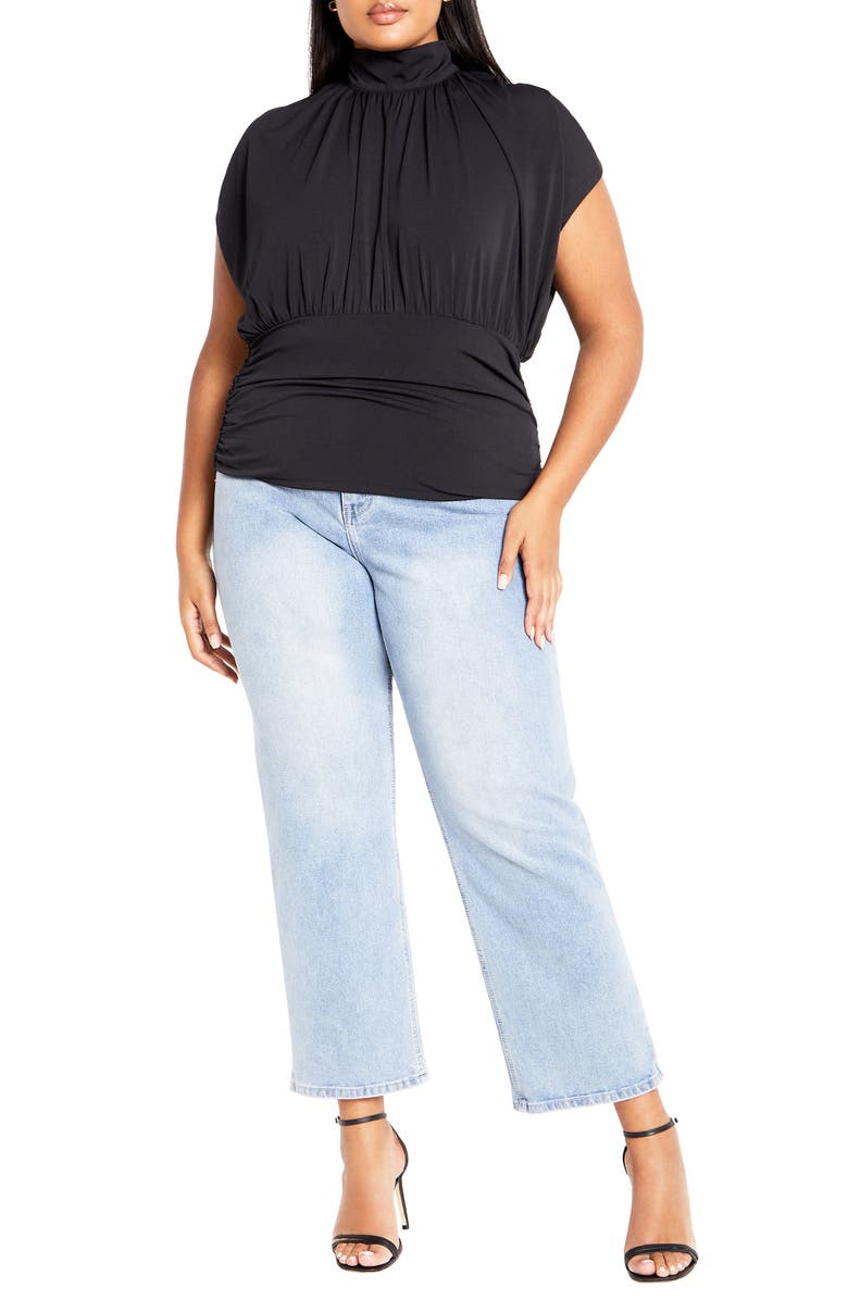 City Chic Kamryn Mock Neck Cap Sleeve Top, Alternate, color, Black