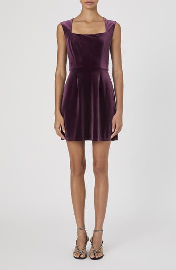 French Connection Square Neck Stretch Velvet Minidress In Red
