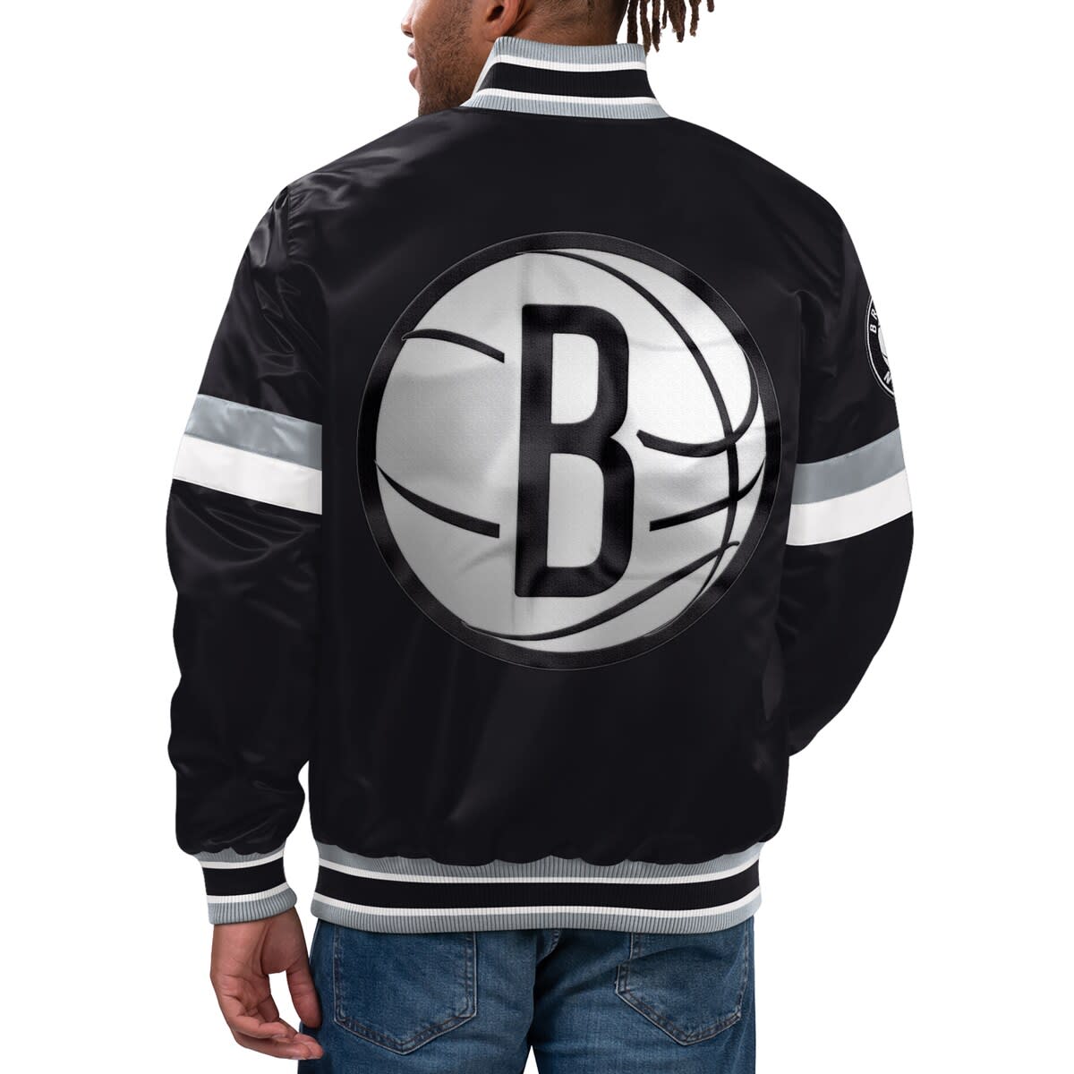 Men's Starter Black Brooklyn Nets Home Game Satin Full-Snap Varsity Jacket - image 2