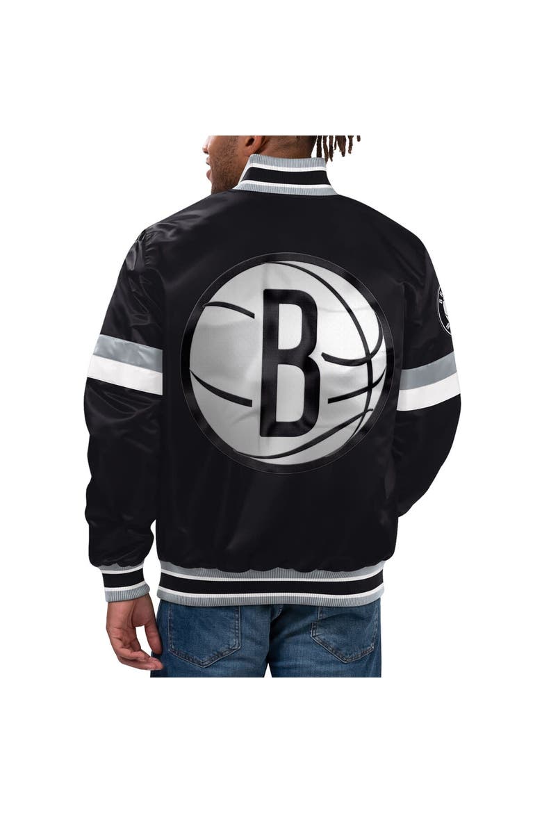 Men's Starter Black Brooklyn Nets Home Game Satin Full-Snap Varsity Jacket, Alternate, color, Black
