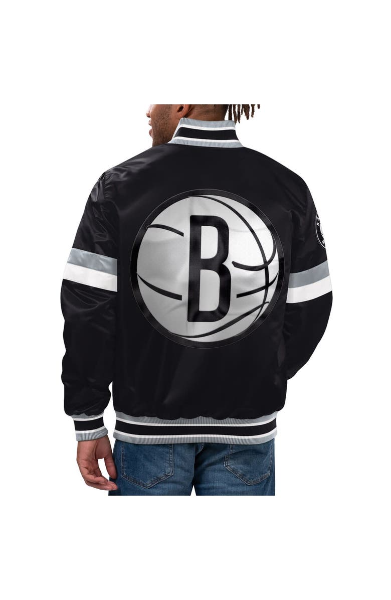 STARTER Men's Starter Black Brooklyn Nets Home Game Satin Full-Snap Varsity Jacket, Alternate, color, Black