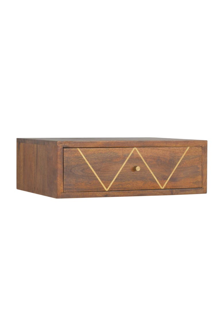 Solid Wood Floating Brass Bedside, Alternate, color, Chestnut