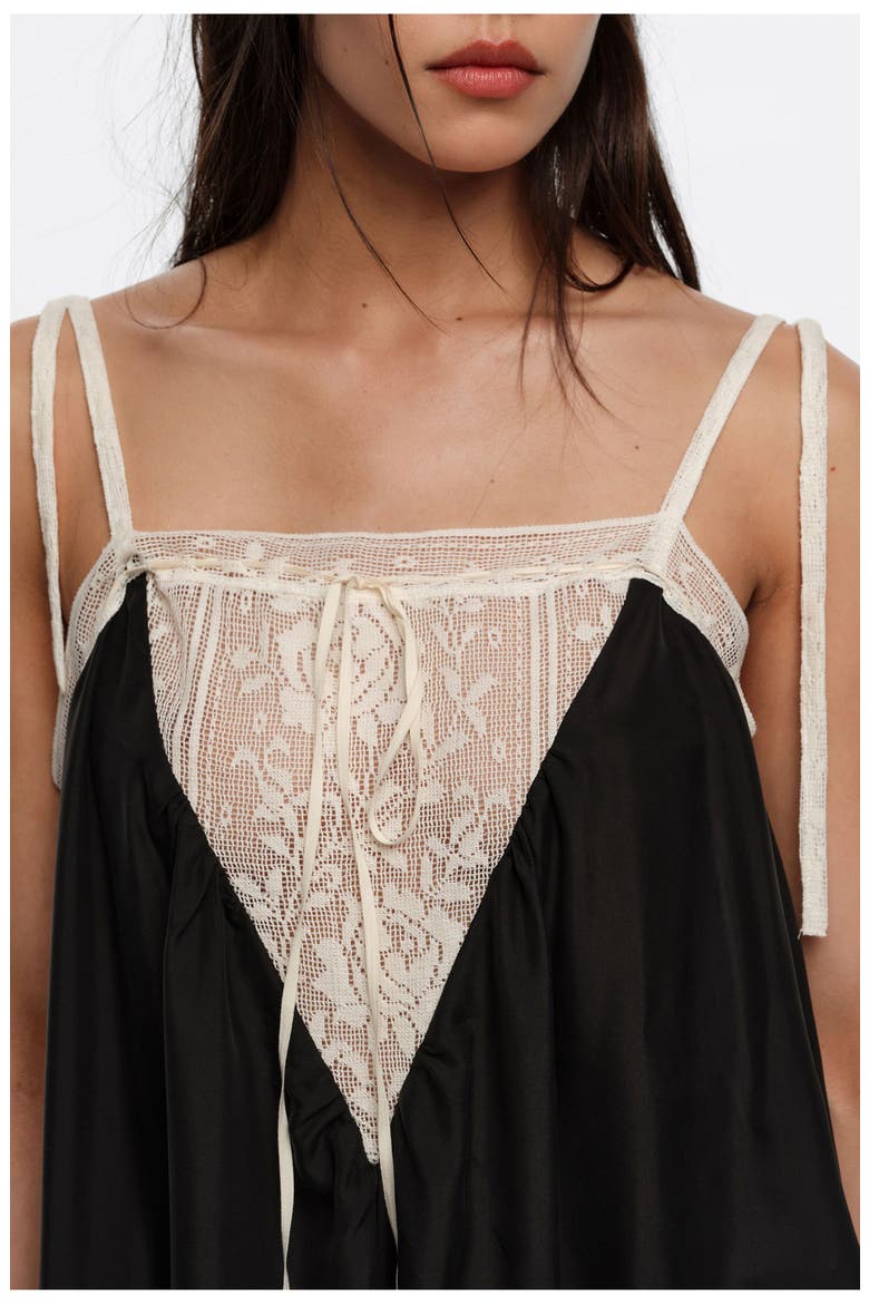 Silk Lace Strappy Dress, Alternate, color, BLACK