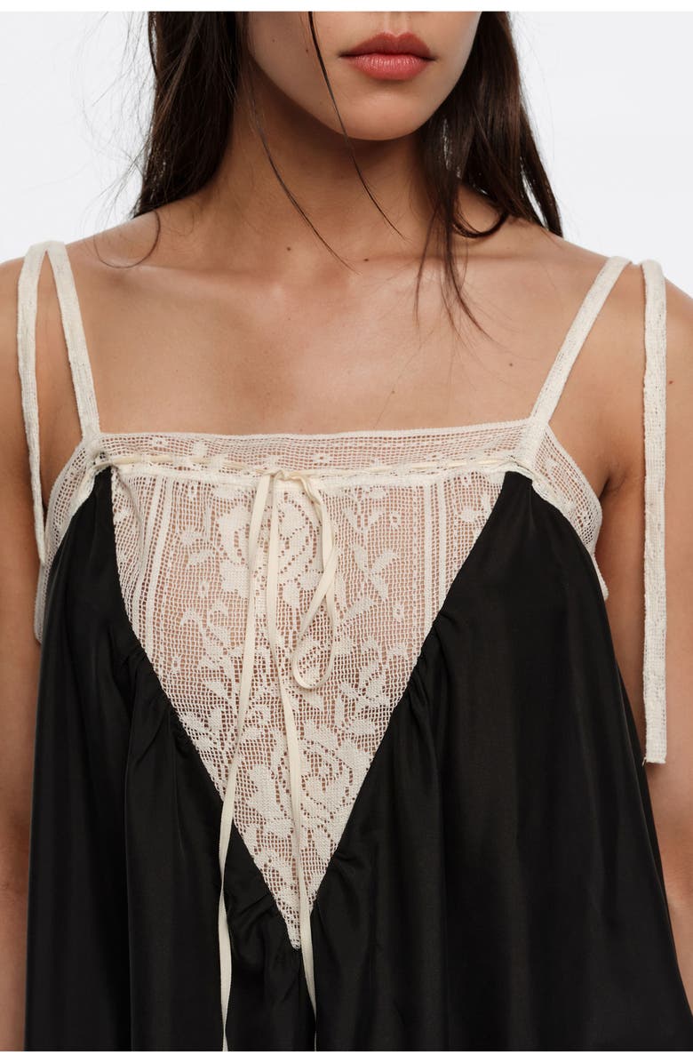 Bimba y Lola Silk Lace Strappy Dress, Alternate, color, Black