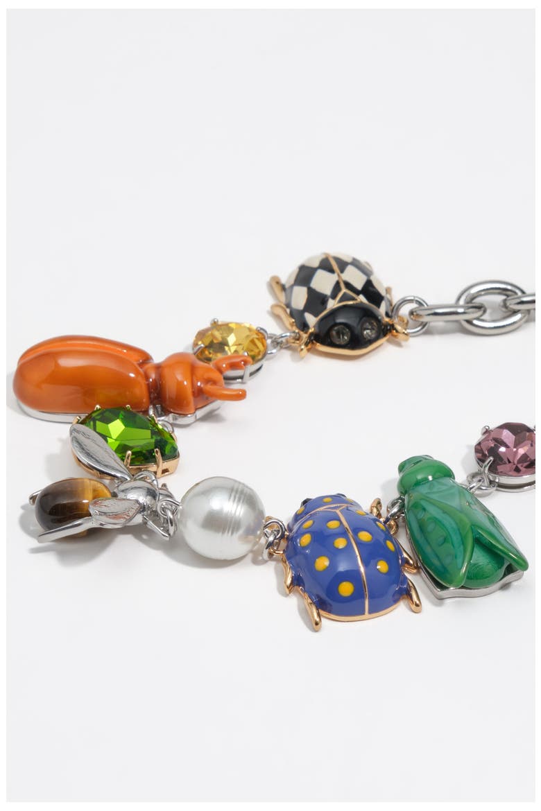 Enamel Beetle Necklace with Crystals, Alternate, color, DARK SILVER