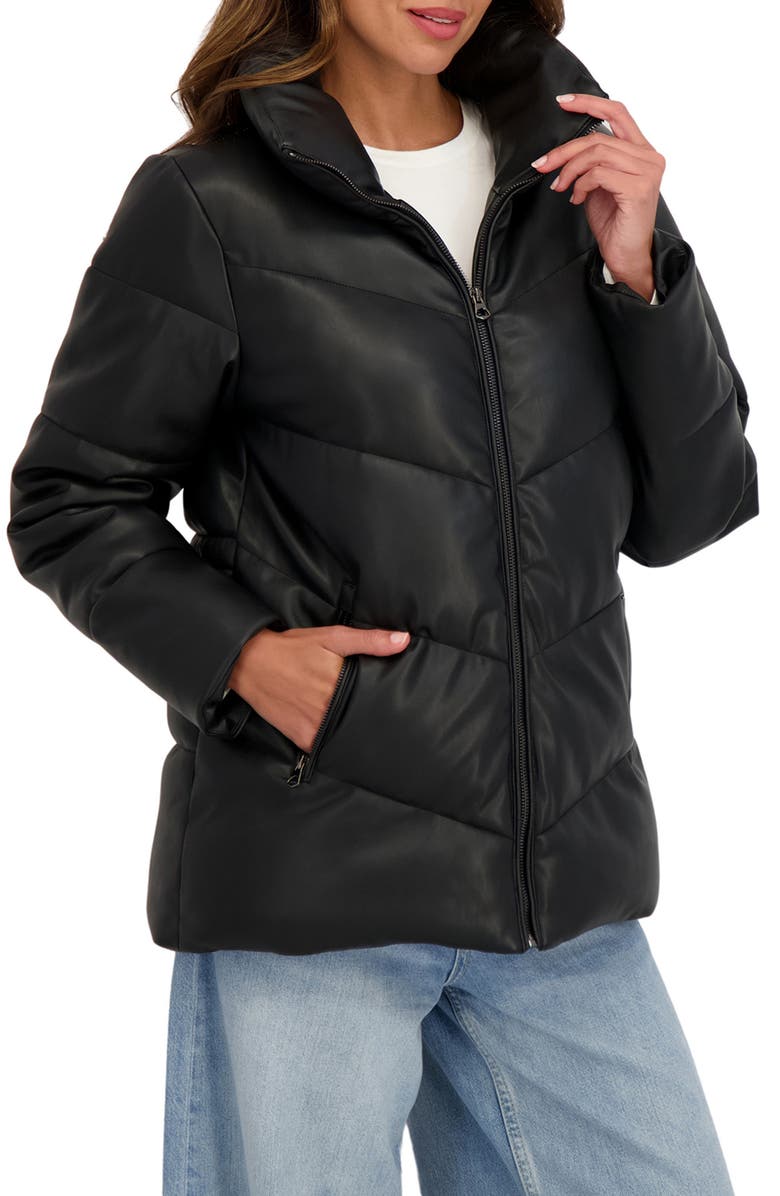 Sebby Faux Leather Puffer Jacket, Alternate, color, Black
