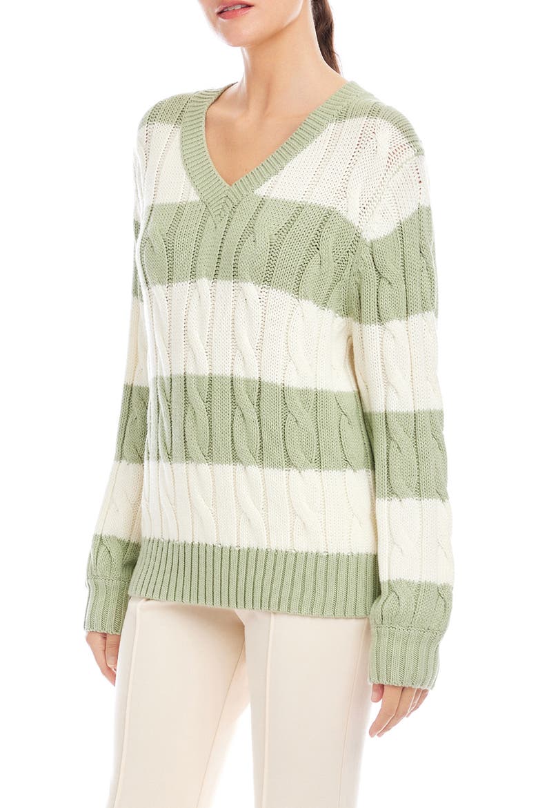 Avalee Stripe Cable Knit Sweater, Alternate, color, SAGE/ CREAM