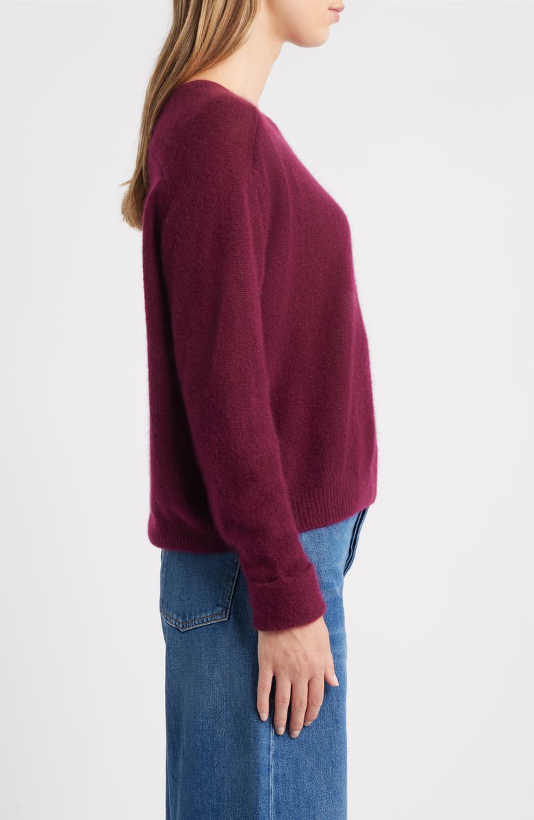 MARGARET O'LEARY Crewneck Rolled Cuff Cashmere & Silk Sweater, Alternate, color, Port