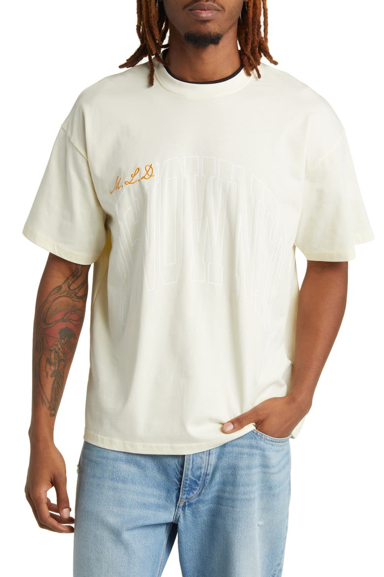Arch Crewneck Cotton T-Shirt, Main, color, SAND