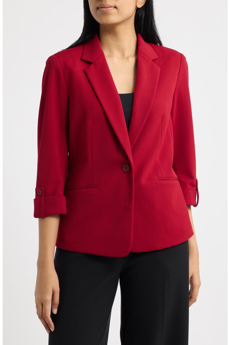Single Button Notch Collar Blazer, Alternate, color, TITIAN RED