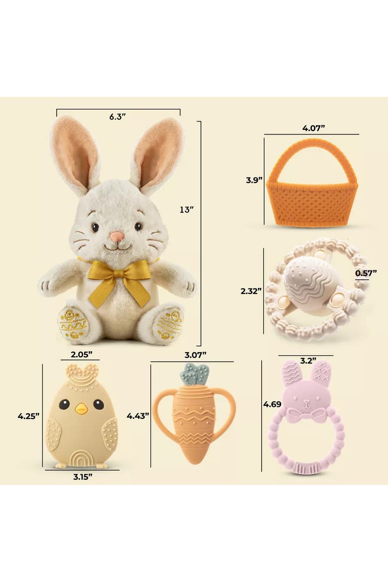 Plush Bunny with Bow and Silicone Teether Set, Alternate, color, Pink