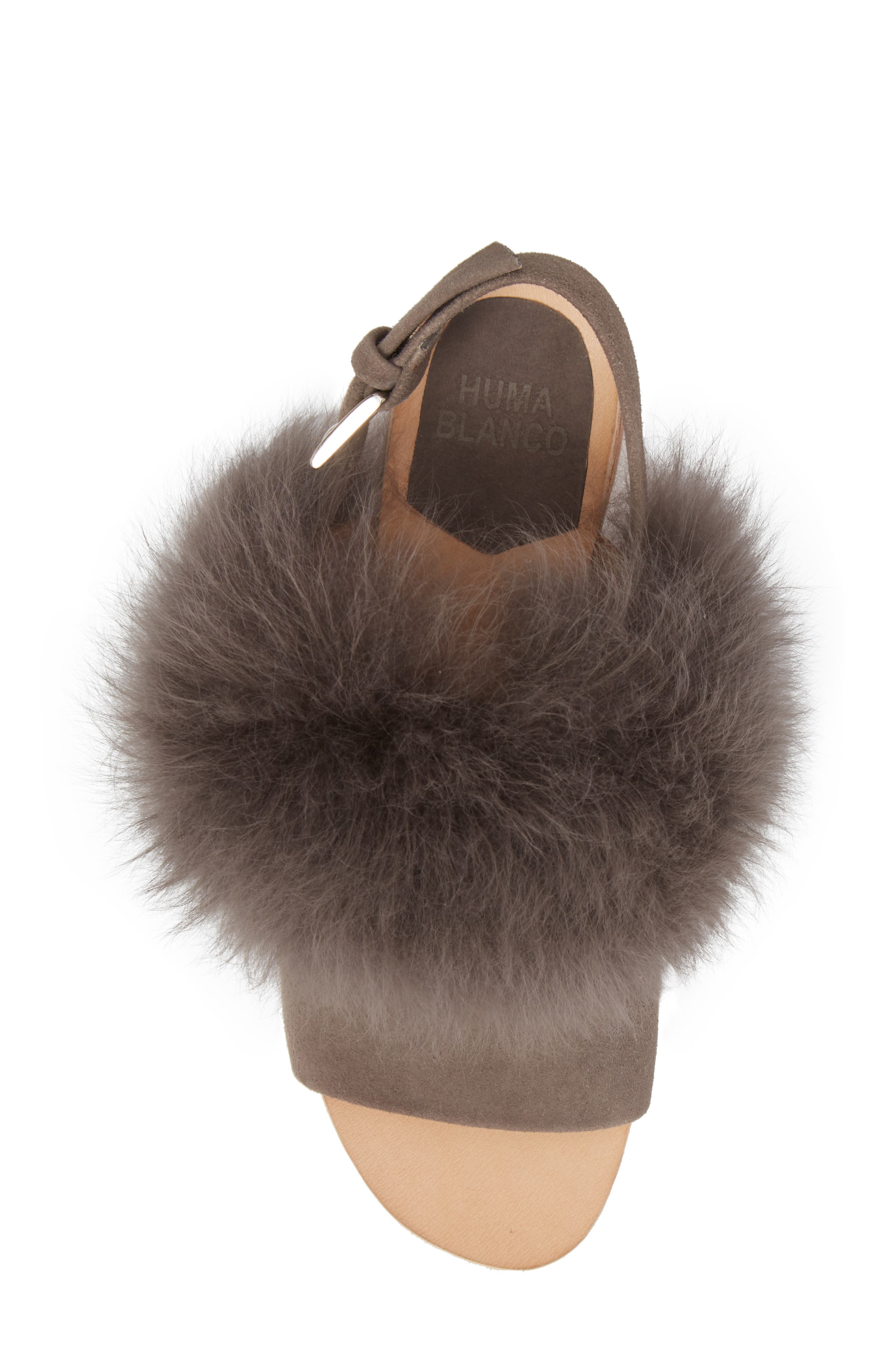 Clemence Genuine Alpaca Fur Sandal, Alternate, color, GREY SUEDE