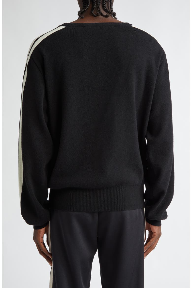 Monogram Track Stripe Crewneck Sweater, Alternate, color, BLACK OFF WHITE