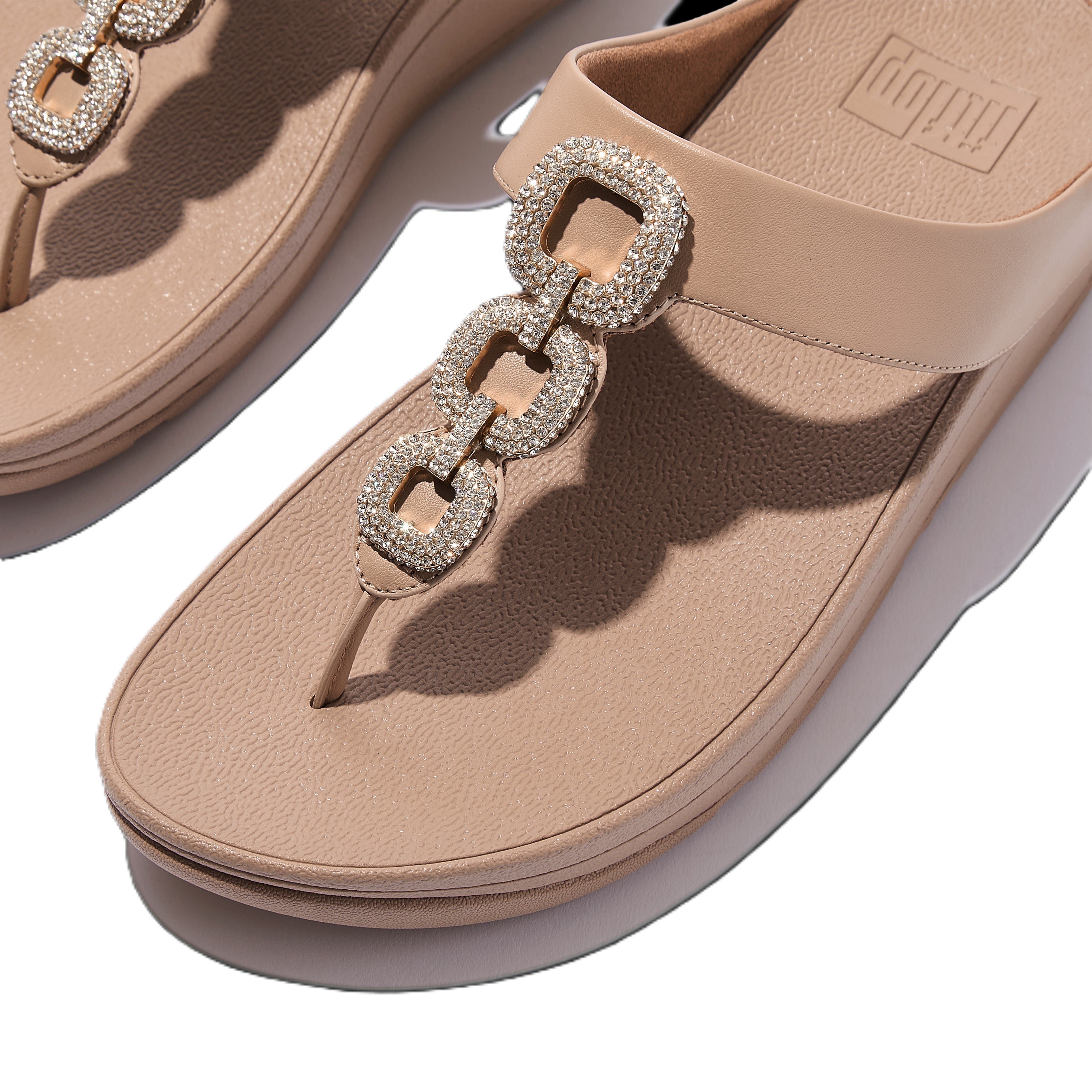 Fino Crystal Chain Toe Post Sandals, Alternate, color, Classic Beige