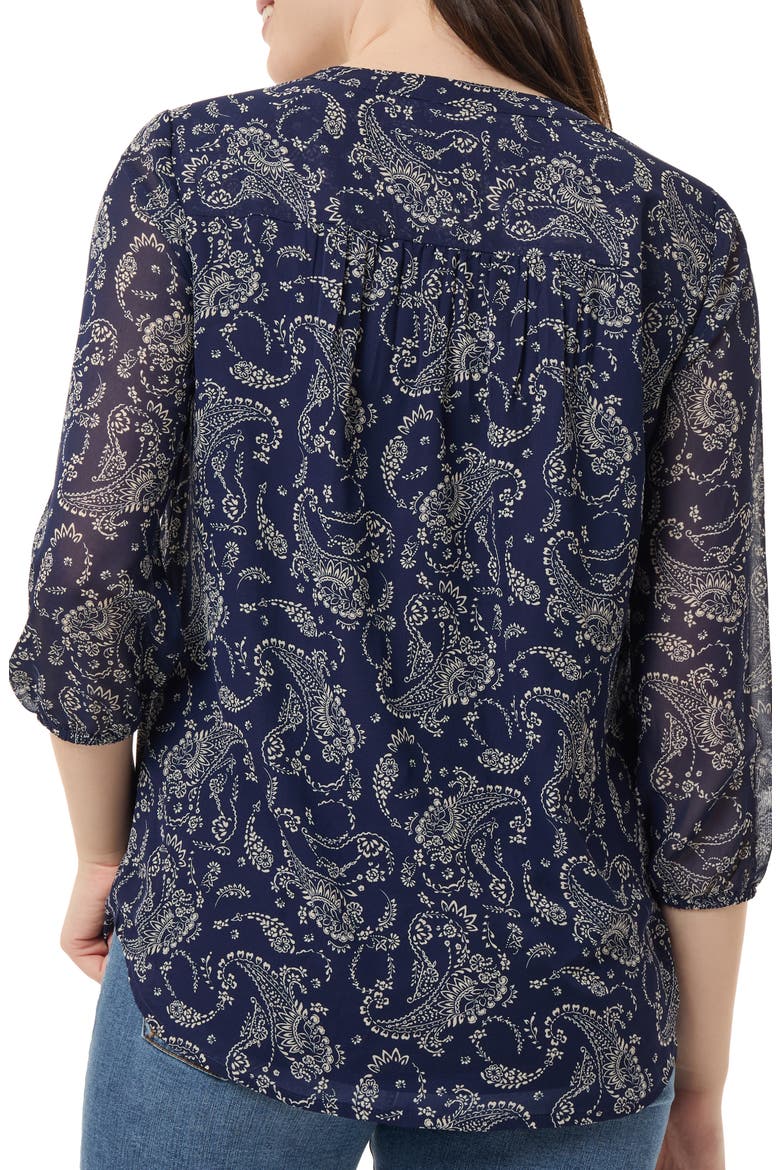 Print Front Pleat Top, Alternate, color, PACIFIC NAVY/ JONES WHITE