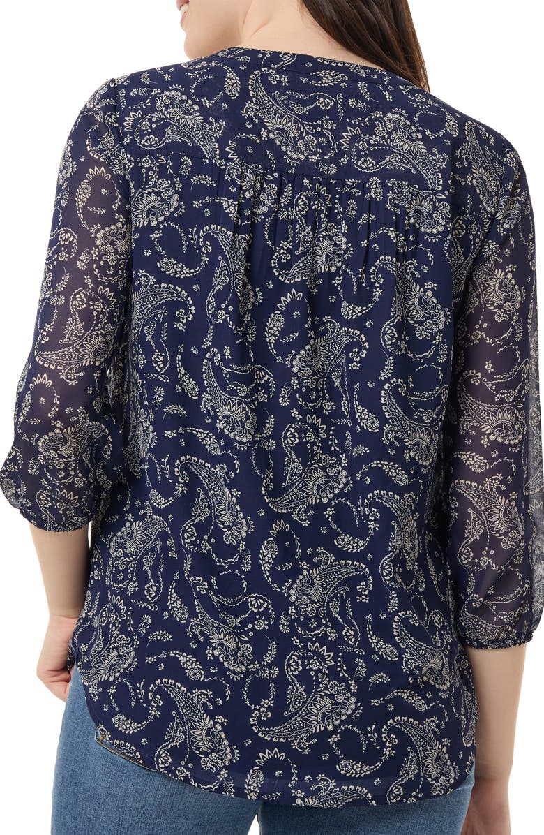 Jones New York Print Front Pleat Top, Alternate, color, Pacific Navy/ Jones White