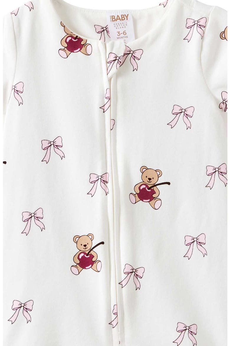 Growie Short Sleeve Zip All In One Romper, Alternate, color, Vanilla Cherry-Bow Bear