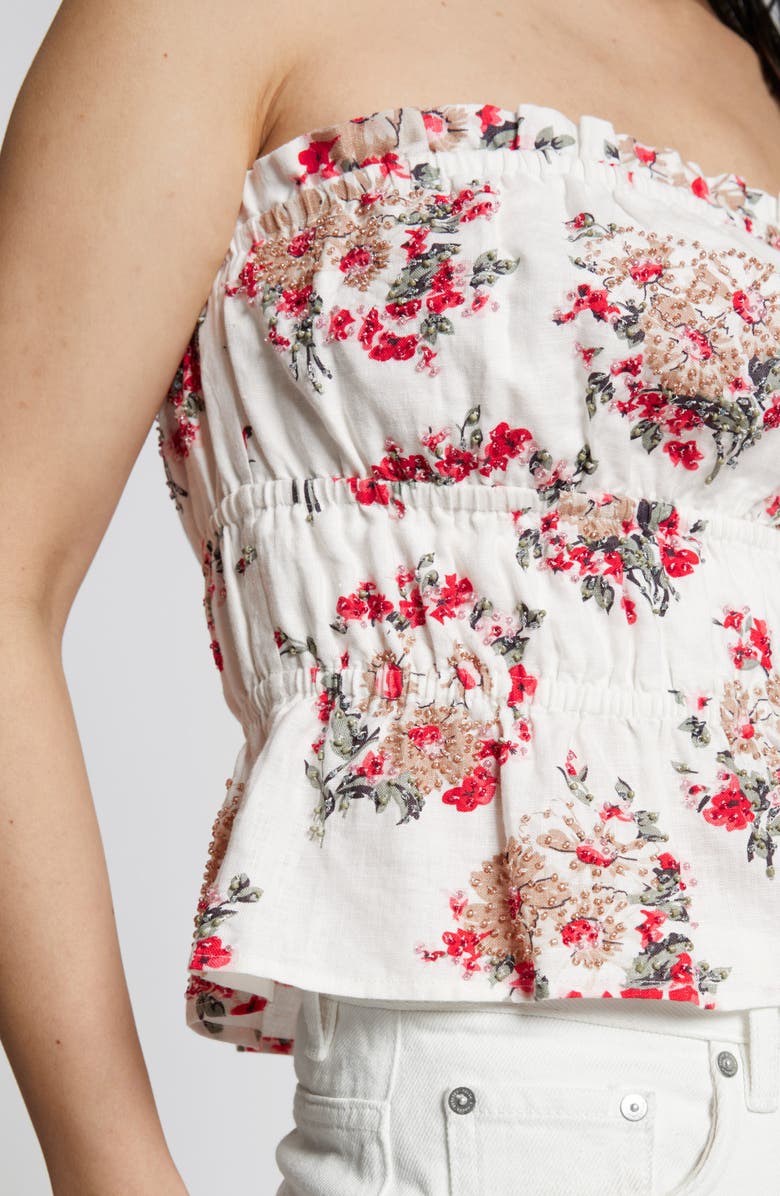 & Other Stories Ivy Floral Print Strapless Top, Alternate, color, White
