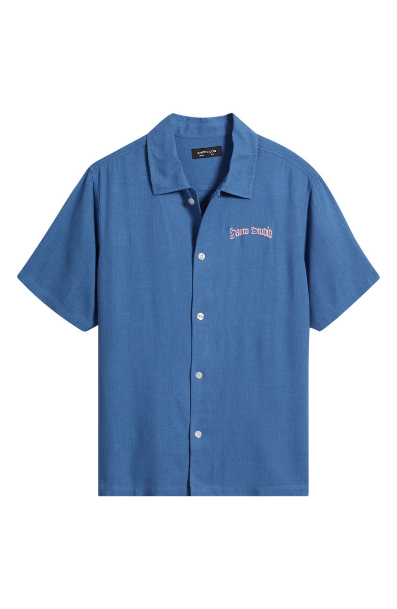 SANTO STUDIO Don't Fake the Funk Short Sleeve Cotton Button-Up Shirt, Alternate, color, Dusty Blue
