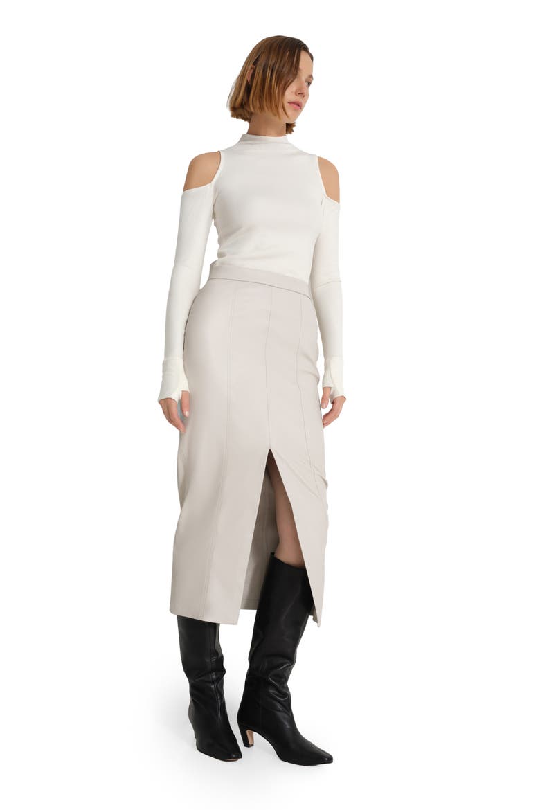 Nerida Faux Leather Midi Skirt, Alternate, color, BONE