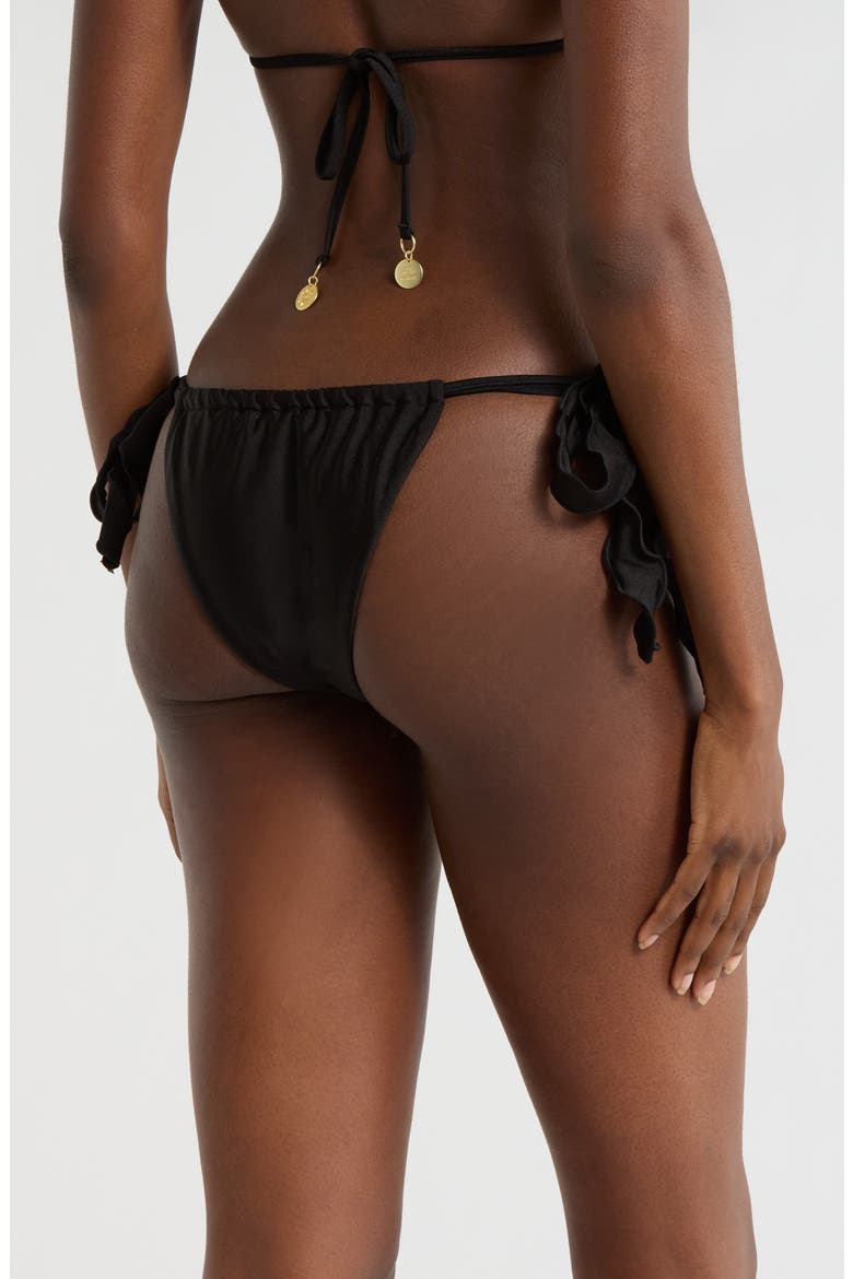Lettuce Edge Ruched Tie Side Bikini Bottoms, Alternate, color, TWILIGHT BLACK