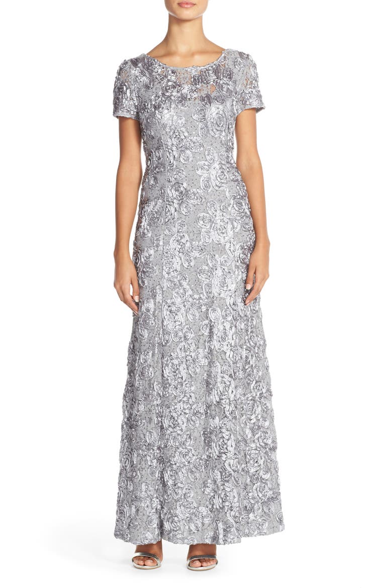 Embellished Lace A-Line Evening Gown, Main, color, DOVE